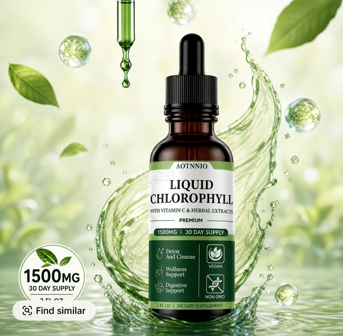 Clear Chlorophyll Liquid Drops | 1500 mg Chlorophyll Supplement | Supports Natural Cleansing, Digestive Health & Daily Wellness | Natural Ingredients | No Artificial Colors | Natural Mint Flavor | 30-Day Supply