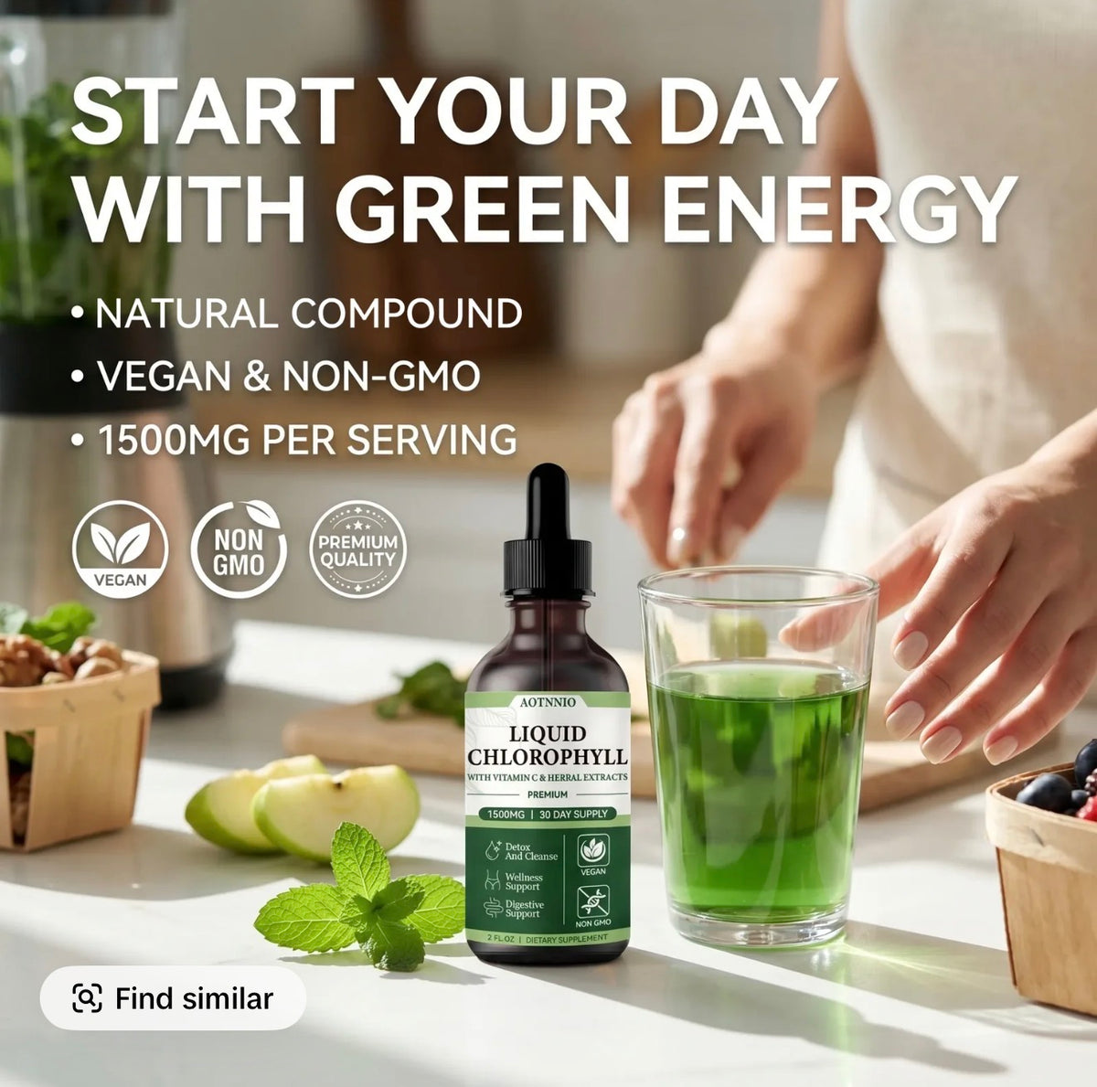 Clear Chlorophyll Liquid Drops | 1500 mg Chlorophyll Supplement | Supports Natural Cleansing, Digestive Health & Daily Wellness | Natural Ingredients | No Artificial Colors | Natural Mint Flavor | 30-Day Supply