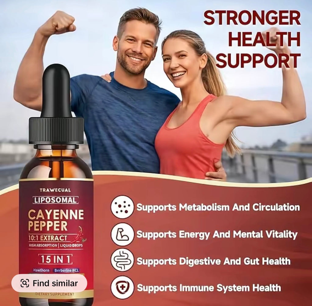 Trawecual Liposomal Cayenne Pepper Drops | 15-in-1 with Berberine, D3+K2, Turmeric & Beet Root | Boosts Metabolism, Energy & Circulation - Fast Absorption 30ml