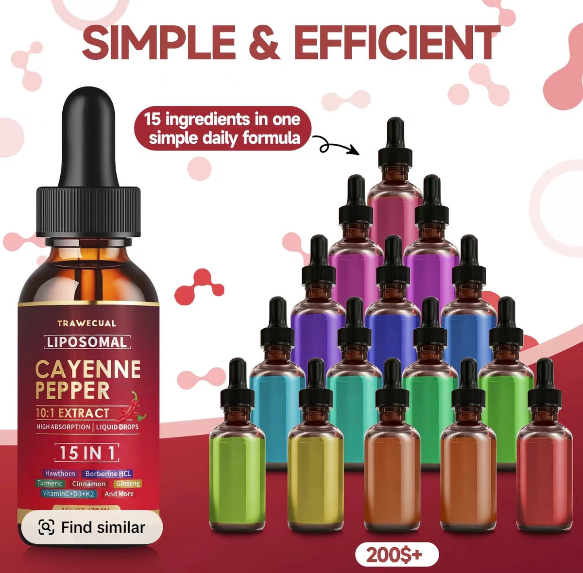 Trawecual Liposomal Cayenne Pepper Drops | 15-in-1 with Berberine, D3+K2, Turmeric & Beet Root | Boosts Metabolism, Energy & Circulation - Fast Absorption 30ml