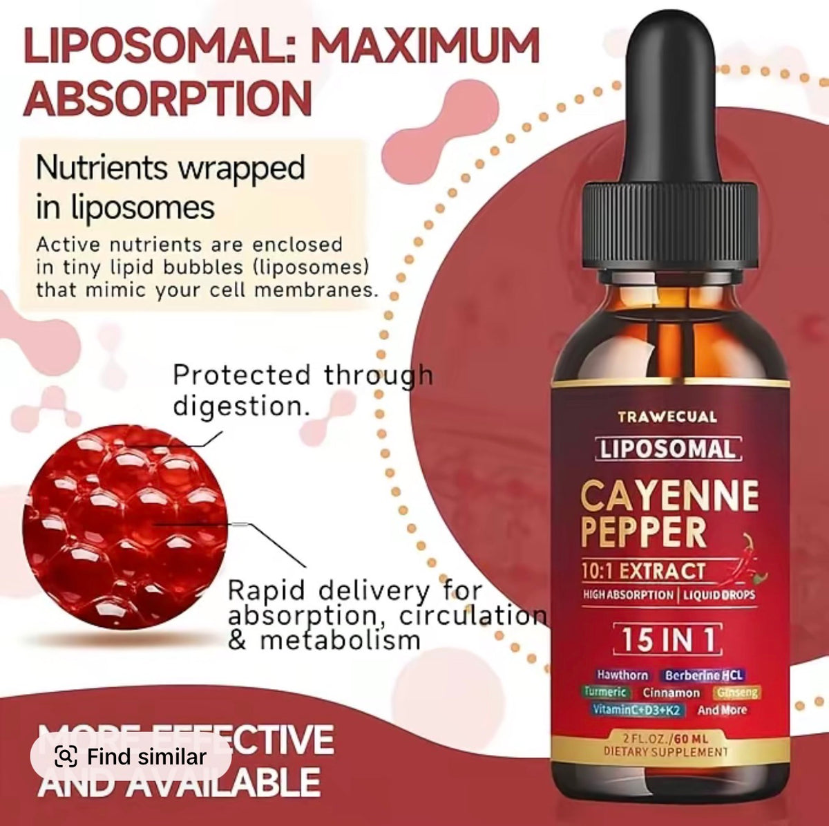 Trawecual Liposomal Cayenne Pepper Drops | 15-in-1 with Berberine, D3+K2, Turmeric & Beet Root | Boosts Metabolism, Energy & Circulation - Fast Absorption 30ml
