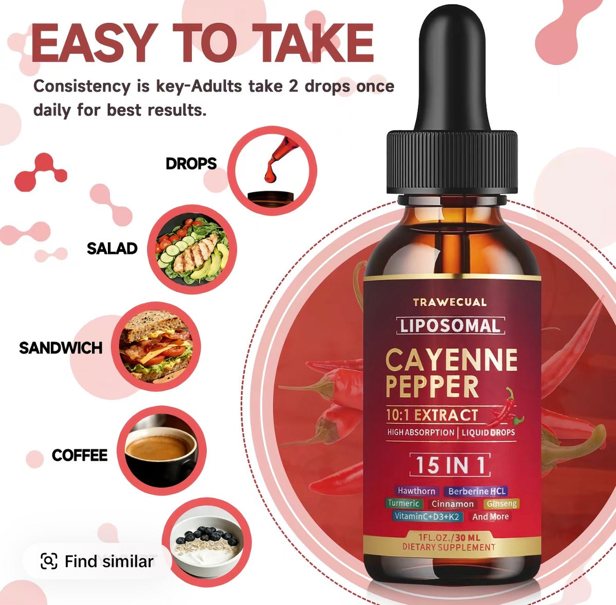 Trawecual Liposomal Cayenne Pepper Drops | 15-in-1 with Berberine, D3+K2, Turmeric & Beet Root | Boosts Metabolism, Energy & Circulation - Fast Absorption 30ml