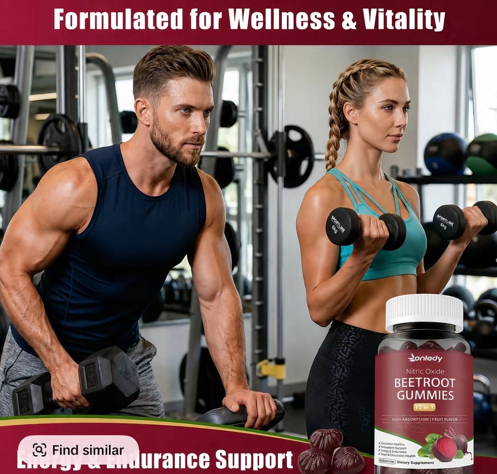 Organic Beet Root Gummies - 12-in-1 Nitric Oxide Support Edible Vitamin Supplement, Gluten-Free Wellness Formula with Raspberry, Ginger + Cayenne, Grape Seed + Turmeric, 2-Gummy Dose for Blood Flow, 60 Count Strawberry Flavor