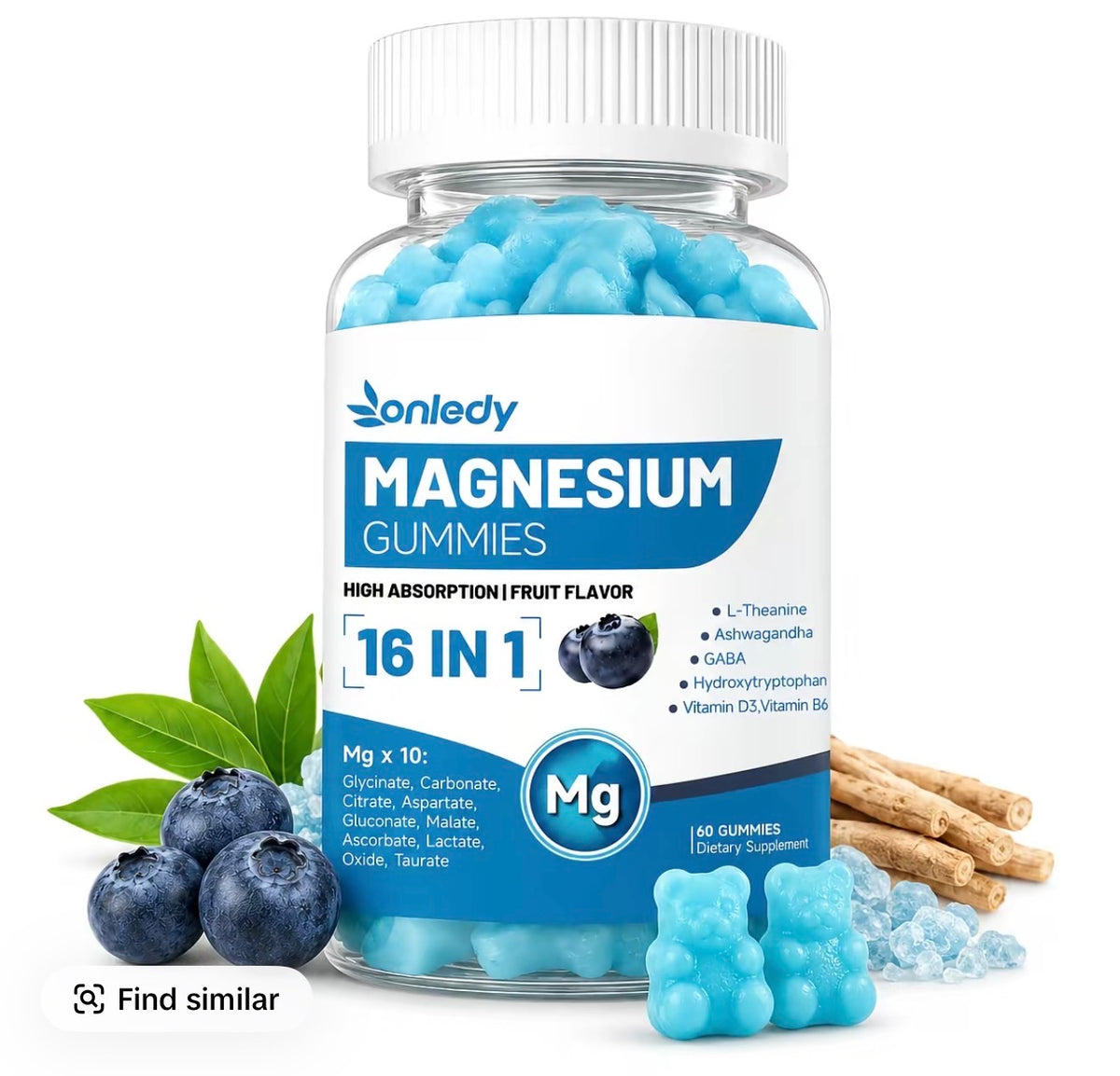 Magnesium Complex 16-in-1  Formula 10 Type of Magnesium with Ashwagandha,L-Theanine,Supports Sleep&Digest,Stress Relief,Sugar Free Gummy Fruit Flavor Daily Health Supplement Edible Dietary Healthcare