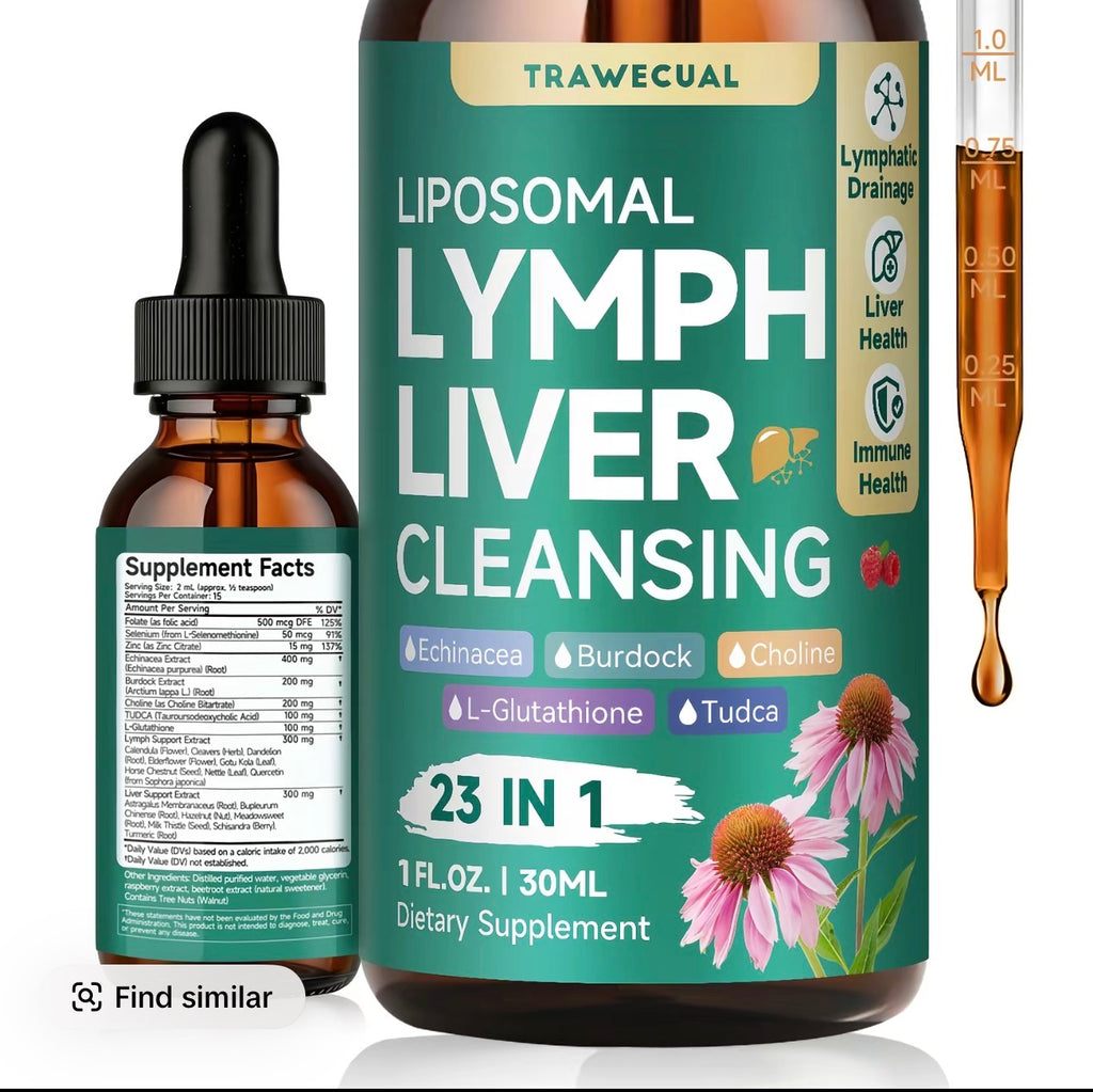 23-in-1 Organic Edible Botanical Liposomal Lymphatic Drainage Drops - 1 fl oz Nutritional Detox Liquid Supplement, Natural Extracts, Minerals, Burdock Root, Echinacea, Dandelion, Raspberry, Liver Support, Convenient Storage, Detox Your Body, Prop 65 Safe