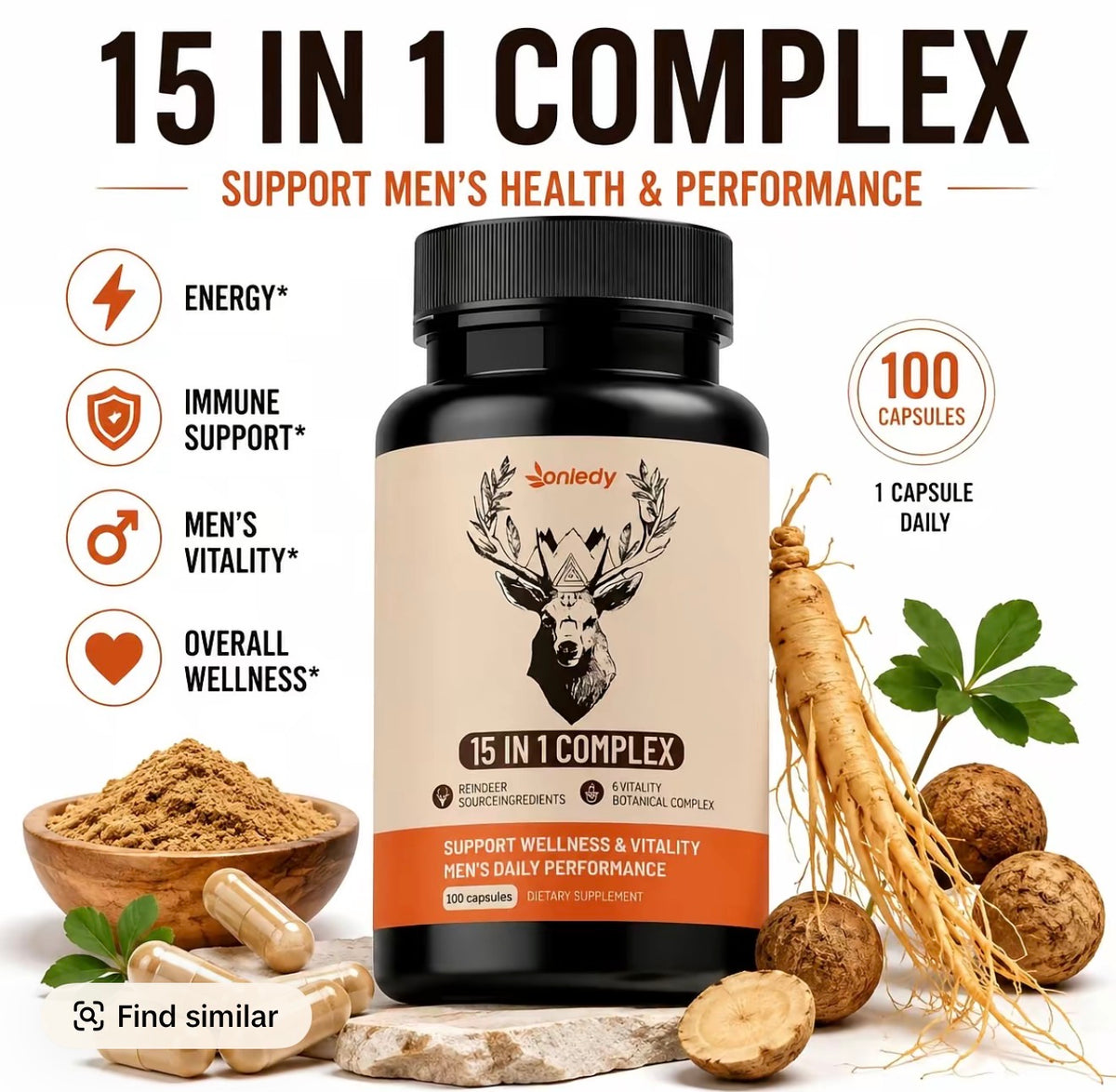 2026 Nordic Arctic Herb & Reindeer Organ Blend 15-in-1 Dietary Complex Supplement for Men - 100% Natural Botanical, 0 Preservatives, Minerals, Daily Energy Boost, Stamina, Stress Relief, Immune Support Fitness Capsules